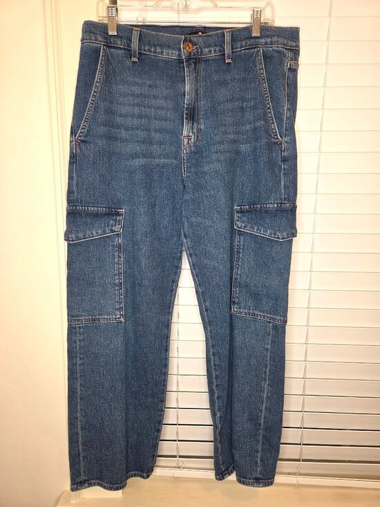 7 For All Mankind Denim - Womens 7 For All Mankind Cargo Logan Blue Bell Denim Jeans Size 31 Retro